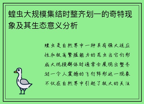 蝗虫大规模集结时整齐划一的奇特现象及其生态意义分析